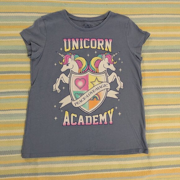 🛍️ BUNDLE ONLY • Girls Children's Place Unicorn Academy tshirt 10/12 - Picture 1 of 4